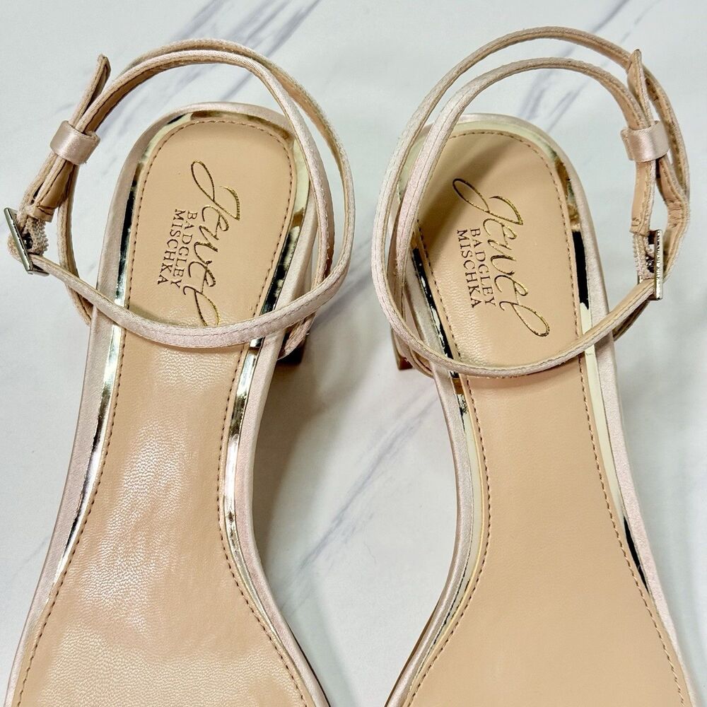 Badgley Mischka Y2K 90s Vibe Rose Satin Formal Bridal Cuban Heel Sandals Size 8 - Picture 6 of 11